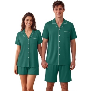 image:imageEkouaer Couple Matching Pajamas Sets Short Sleeve Button Down Pjs Sleepwear 2 Piece Lounge Set XSXXXLGreen