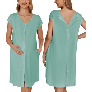 image:imageEkouaer LaborDeliveryHospital Gown Nursing Nightgown Maternity Sleepwear With Pockets Postpartum Gowns with Button SXXLGrey Grenn