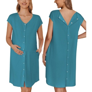 image:imageEkouaer LaborDeliveryHospital Gown Nursing Nightgown Maternity Sleepwear With Pockets Postpartum Gowns with Button SXXLLake Blue
