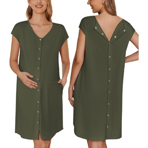 image:imageEkouaer LaborDeliveryHospital Gown Nursing Nightgown Maternity Sleepwear With Pockets Postpartum Gowns with Button SXXLOlive Army Green