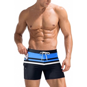 image:imageEkouaer Mens Tight Swim Trunks Quick Dry Swim Briefs 5 Sexy Swimwear Zip Pockets Bathing Suit with Mesh LiningZ Blue Stripes