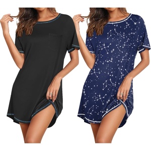 image:imageEkouaer Nightgowns for Women 2 Pack Night Gowns Short Sleeve Sleepshirts Pullover Nightshirts Soft SleepwearBlackBlue Star