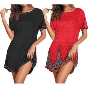image:imageEkouaer Nightgowns for Women 2 Pack Night Gowns Short Sleeve Sleepshirts Pullover Nightshirts Soft SleepwearBlackRed Feather