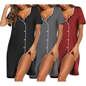 image:imageEkouaer Nightgowns for Women 3 Pack Sleep Shirts Button Down Pajama Dress Short Sleeve Nightshirt Sleepwear NightdressBlackGreyWine Red