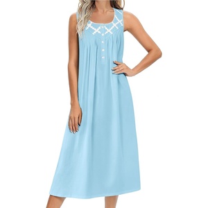 image:imageEkouaer Nightgowns for Women Cotton Long Night Gown Sleeveless Sleep Dress Victorian Nightdress Ladies SleepwearCyan