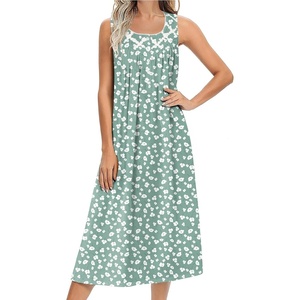 image:imageEkouaer Nightgowns for Women Cotton Long Night Gown Sleeveless Sleep Dress Victorian Nightdress Ladies SleepwearGreen White Florals