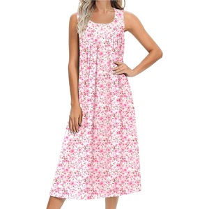 image:imageEkouaer Nightgowns for Women Cotton Long Night Gown Sleeveless Sleep Dress Victorian Nightdress Ladies SleepwearPink Florals
