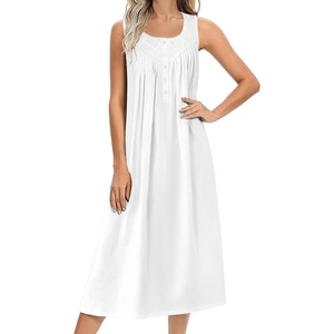 image:imageEkouaer Nightgowns for Women Cotton Long Night Gown Sleeveless Sleep Dress Victorian Nightdress Ladies SleepwearWhite