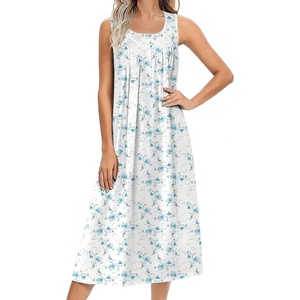 image:imageEkouaer Nightgowns for Women Cotton Long Night Gown Sleeveless Sleep Dress Victorian Nightdress Ladies SleepwearWhite Blue Florals