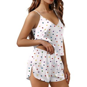 image:imageEkouaer Satin Pajamas Set for Women Silk Cami Pjs Sets Soft Sleepwear V Neck Camisole Top and ShortsWhite Heart