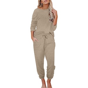 image:imageEkouaer Womens Pajamas Set Long Sleeve Loungewear Soft Lounge Set Joggers with PocketsLight Tan