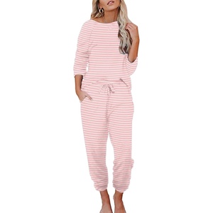 image:imageEkouaer Womens Pajamas Set Long Sleeve Loungewear Soft Lounge Set Joggers with PocketsPink Stripe