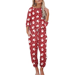 image:imageEkouaer Womens Pajamas Set Long Sleeve Loungewear Soft Lounge Set Joggers with PocketsRed Christmas Pattern