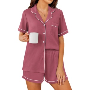 image:imageEkouaer Womens Waffle Knit Pajama Sets Soft Short Sleeve Button Down Sleepwear Cozy 2 Piece Pjs Shorts SetPale Violet Red