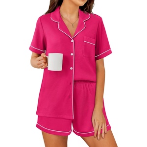 image:imageEkouaer Womens Waffle Knit Pajama Sets Soft Short Sleeve Button Down Sleepwear Cozy 2 Piece Pjs Shorts SetRose