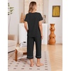 image:imageEkouaer Cotton Pajamas for Women Set Short Sleeve Top and Capri Pants Lounge Sets with Pockets Soft SleepwearBlack