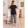 image:imageEkouaer Cotton Pajamas for Women Set Short Sleeve Top and Capri Pants Lounge Sets with Pockets Soft SleepwearBlack and Brown Leopard