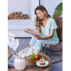 image:imageEkouaer Cotton Pajamas for Women Set Short Sleeve Top and Capri Pants Lounge Sets with Pockets Soft SleepwearBlue Flowers