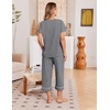 image:imageEkouaer Cotton Pajamas for Women Set Short Sleeve Top and Capri Pants Lounge Sets with Pockets Soft SleepwearGrey