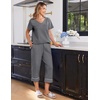 image:imageEkouaer Cotton Pajamas for Women Set Short Sleeve Top and Capri Pants Lounge Sets with Pockets Soft SleepwearGrey