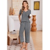 image:imageEkouaer Cotton Pajamas for Women Set Short Sleeve Top and Capri Pants Lounge Sets with Pockets Soft SleepwearGrey