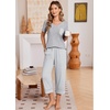 image:imageEkouaer Cotton Pajamas for Women Set Short Sleeve Top and Capri Pants Lounge Sets with Pockets Soft SleepwearGrey Stripe