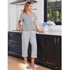 image:imageEkouaer Cotton Pajamas for Women Set Short Sleeve Top and Capri Pants Lounge Sets with Pockets Soft SleepwearGrey Stripe