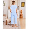 image:imageEkouaer Cotton Pajamas for Women Set Short Sleeve Top and Capri Pants Lounge Sets with Pockets Soft SleepwearLight Blue