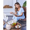 image:imageEkouaer Cotton Pajamas for Women Set Short Sleeve Top and Capri Pants Lounge Sets with Pockets Soft SleepwearLight Blue