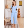image:imageEkouaer Cotton Pajamas for Women Set Short Sleeve Top and Capri Pants Lounge Sets with Pockets Soft SleepwearLight Blue