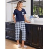 image:imageEkouaer Cotton Pajamas for Women Set Short Sleeve Top and Capri Pants Lounge Sets with Pockets Soft SleepwearNavy Blue Plaid