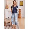 image:imageEkouaer Cotton Pajamas for Women Set Short Sleeve Top and Capri Pants Lounge Sets with Pockets Soft SleepwearNavy Blue Plaid