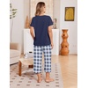 image:imageEkouaer Cotton Pajamas for Women Set Short Sleeve Top and Capri Pants Lounge Sets with Pockets Soft SleepwearNavy Blue Plaid
