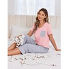 image:imageEkouaer Cotton Pajamas for Women Set Short Sleeve Top and Capri Pants Lounge Sets with Pockets Soft SleepwearPink and Grey Stars