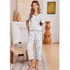 image:imageEkouaer Cotton Pajamas for Women Set Short Sleeve Top and Capri Pants Lounge Sets with Pockets Soft SleepwearPurple Flowers
