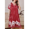 image:imageEkouaer Women Robe Zipper Front Mumu Duster Robes Zip Up Housecoat Soft Sleepwear with PocketsWine Red Floral