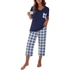 image:imageEkouaer Cotton Pajamas for Women Set Short Sleeve Top and Capri Pants Lounge Sets with Pockets Soft SleepwearNavy Blue Plaid