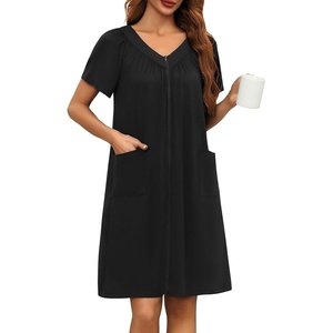 image:imageEkouaer Women Robe Zipper Front Mumu Duster Robes Zip Up Housecoat Soft Sleepwear with PocketsBlack