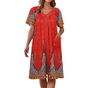 image:imageEkouaer Women Robe Zipper Front Mumu Duster Robes Zip Up Housecoat Soft Sleepwear with PocketsFeather Red