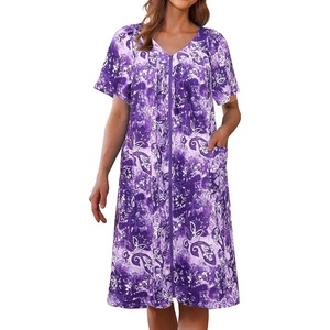 image:imageEkouaer Women Robe Zipper Front Mumu Duster Robes Zip Up Housecoat Soft Sleepwear with PocketsFloral Purple