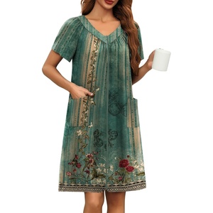 image:imageEkouaer Women Robe Zipper Front Mumu Duster Robes Zip Up Housecoat Soft Sleepwear with PocketsGreen Ethnic Floral