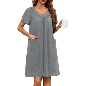 image:imageEkouaer Women Robe Zipper Front Mumu Duster Robes Zip Up Housecoat Soft Sleepwear with PocketsGrey