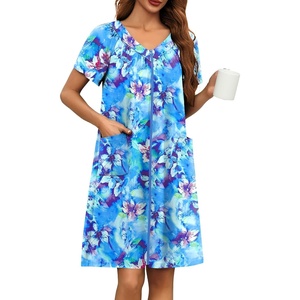 image:imageEkouaer Women Robe Zipper Front Mumu Duster Robes Zip Up Housecoat Soft Sleepwear with PocketsMulti Aqua