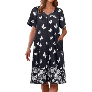 image:imageEkouaer Women Robe Zipper Front Mumu Duster Robes Zip Up Housecoat Soft Sleepwear with PocketsWhite Butterfly