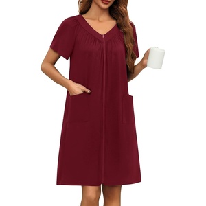 image:imageEkouaer Women Robe Zipper Front Mumu Duster Robes Zip Up Housecoat Soft Sleepwear with PocketsWine Red