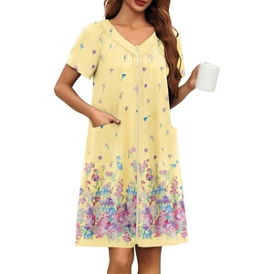 image:imageEkouaer Women Robe Zipper Front Mumu Duster Robes Zip Up Housecoat Soft Sleepwear with PocketsYellow Floral
