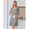 image:imageEkouaer Nightgowns for Women Lace Trim Night Gown Short Sleeve Sleep Shirts Ruffle Sleepwear V Neck Pleated Sleep DressGrey Black Bows