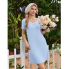 image:imageEkouaer Nightgowns for Women Lace Trim Night Gown Short Sleeve Sleep Shirts Ruffle Sleepwear V Neck Pleated Sleep DressLight Blue