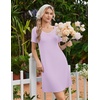 image:imageEkouaer Nightgowns for Women Lace Trim Night Gown Short Sleeve Sleep Shirts Ruffle Sleepwear V Neck Pleated Sleep DressLilac