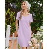 image:imageEkouaer Nightgowns for Women Lace Trim Night Gown Short Sleeve Sleep Shirts Ruffle Sleepwear V Neck Pleated Sleep DressLilac